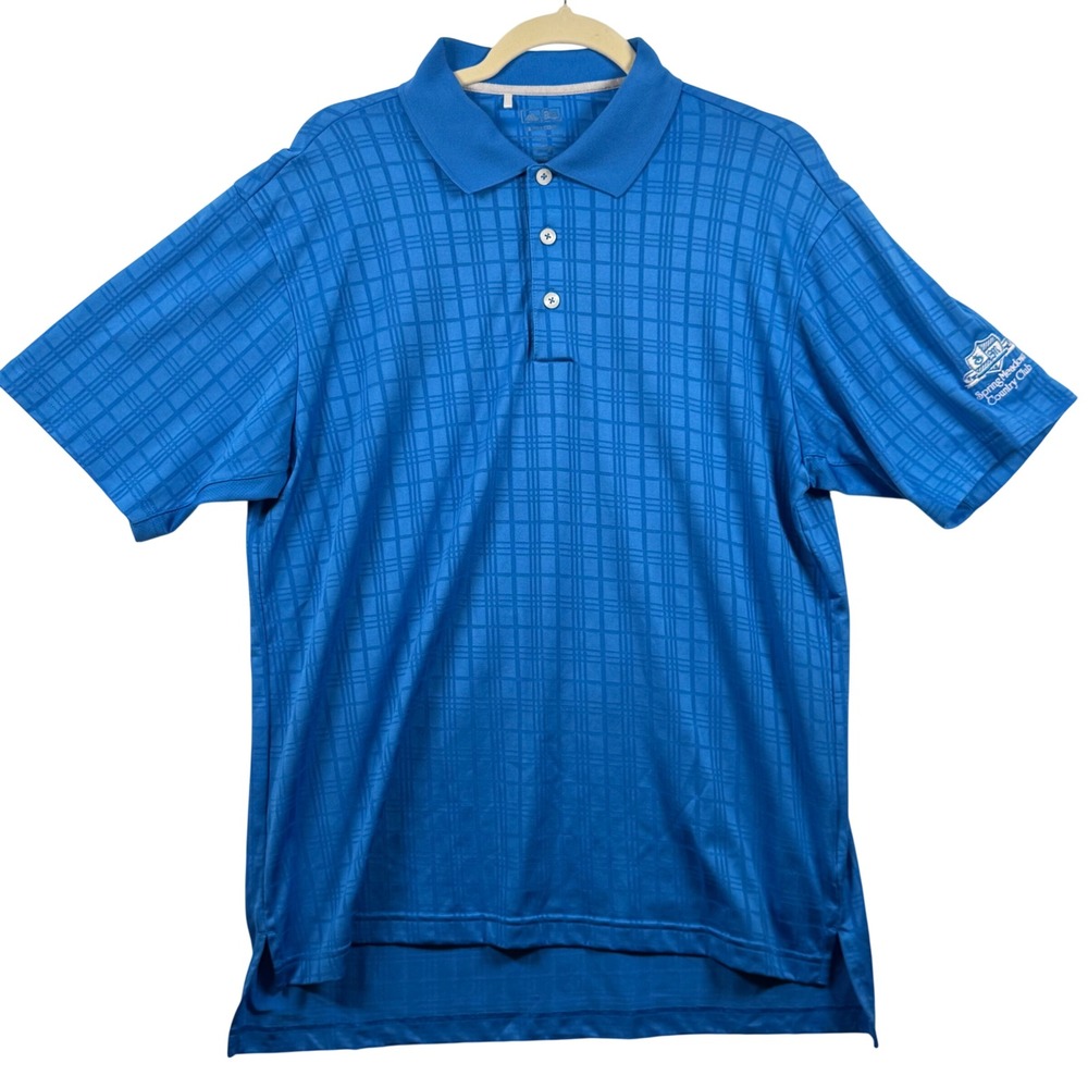 Adidas Mens Medium Polo Shirt Blue Grid ClimaCool‎ Golf P75844 Relaxed Fit Retro